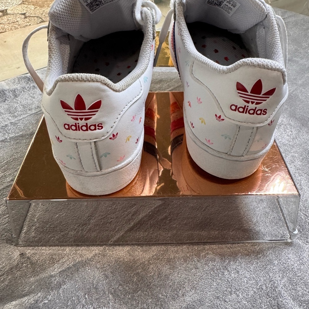 adidas Kids Sneakers White with Pink, Blue, and Orange Stripes - Picture 3 of 8